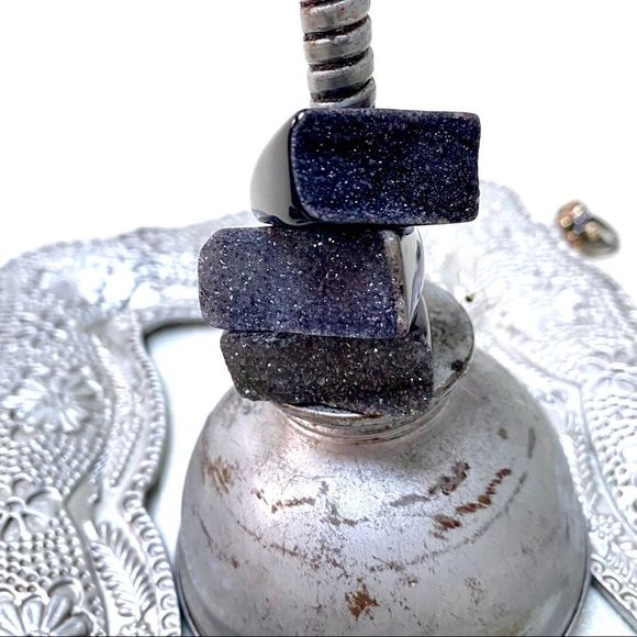 BLACK SOLID SEAMLESS SLAB DRUZY CRYSTAL RING HANDCRAFTED NEW IN BOX BOHO CHIC - Picture 6 of 7